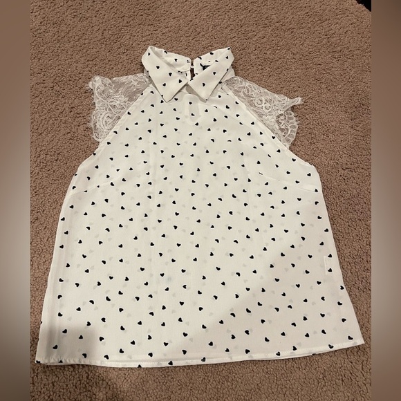 Women's Junior SHEIN black heart print collar top with mesh sholuder sleeves - Picture 11 of 11